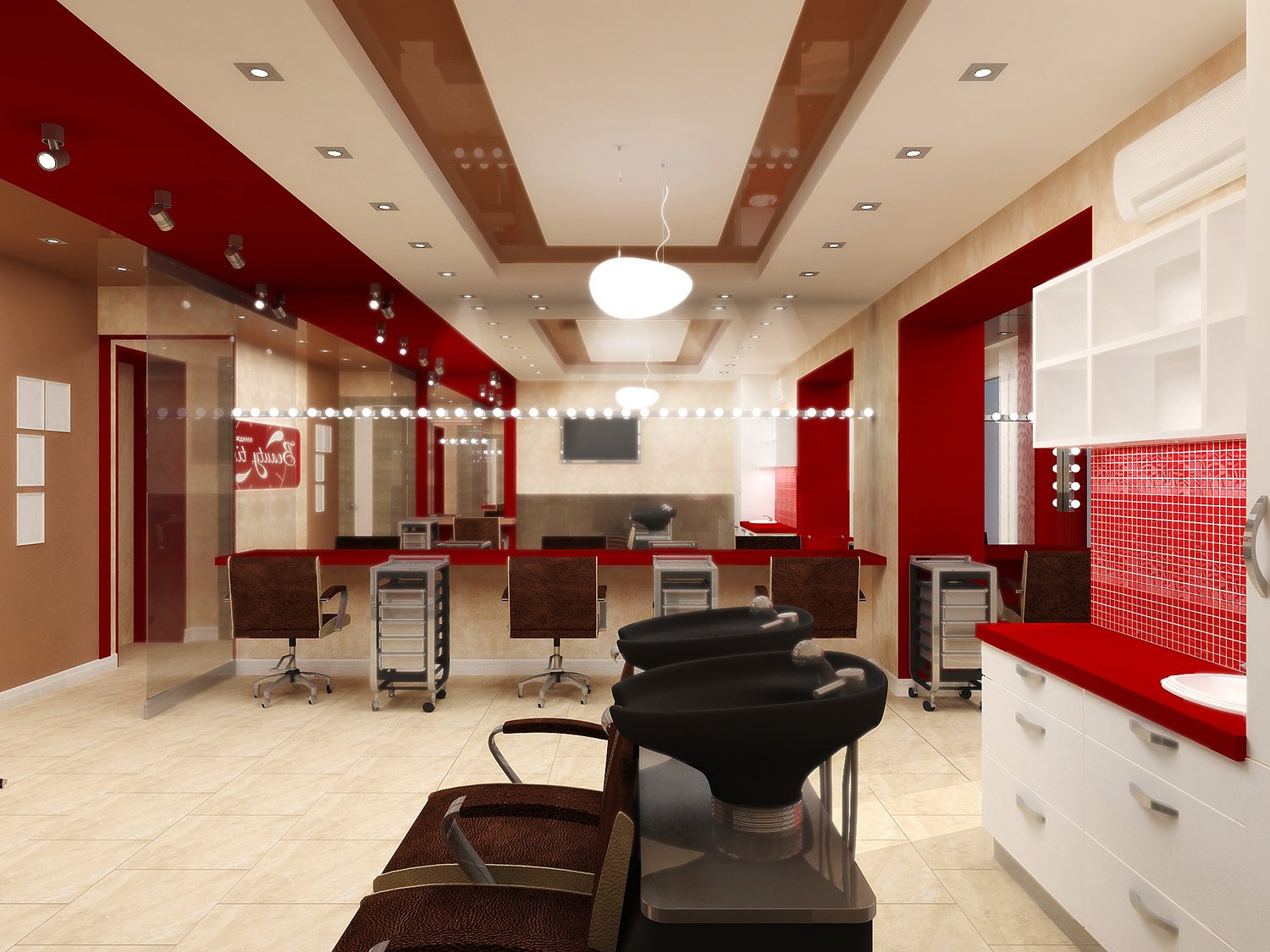 Дизайн интерьера салона красоты, парикмахерской маленькой площади и маникюрного кабинета в белом цвете
 - 34 фото
