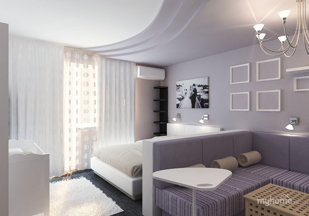 Дизайн спальни гостиной в одной комнате. фото зонирование на две зоны