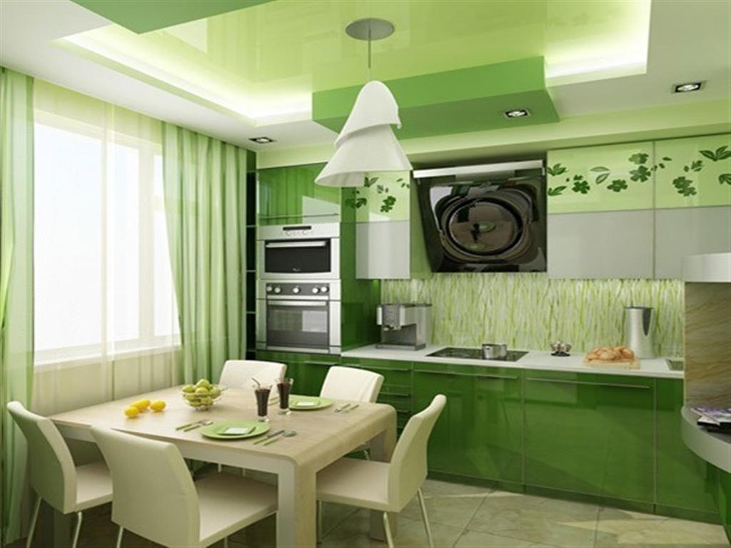 Интерьер кухни зелёного цвета