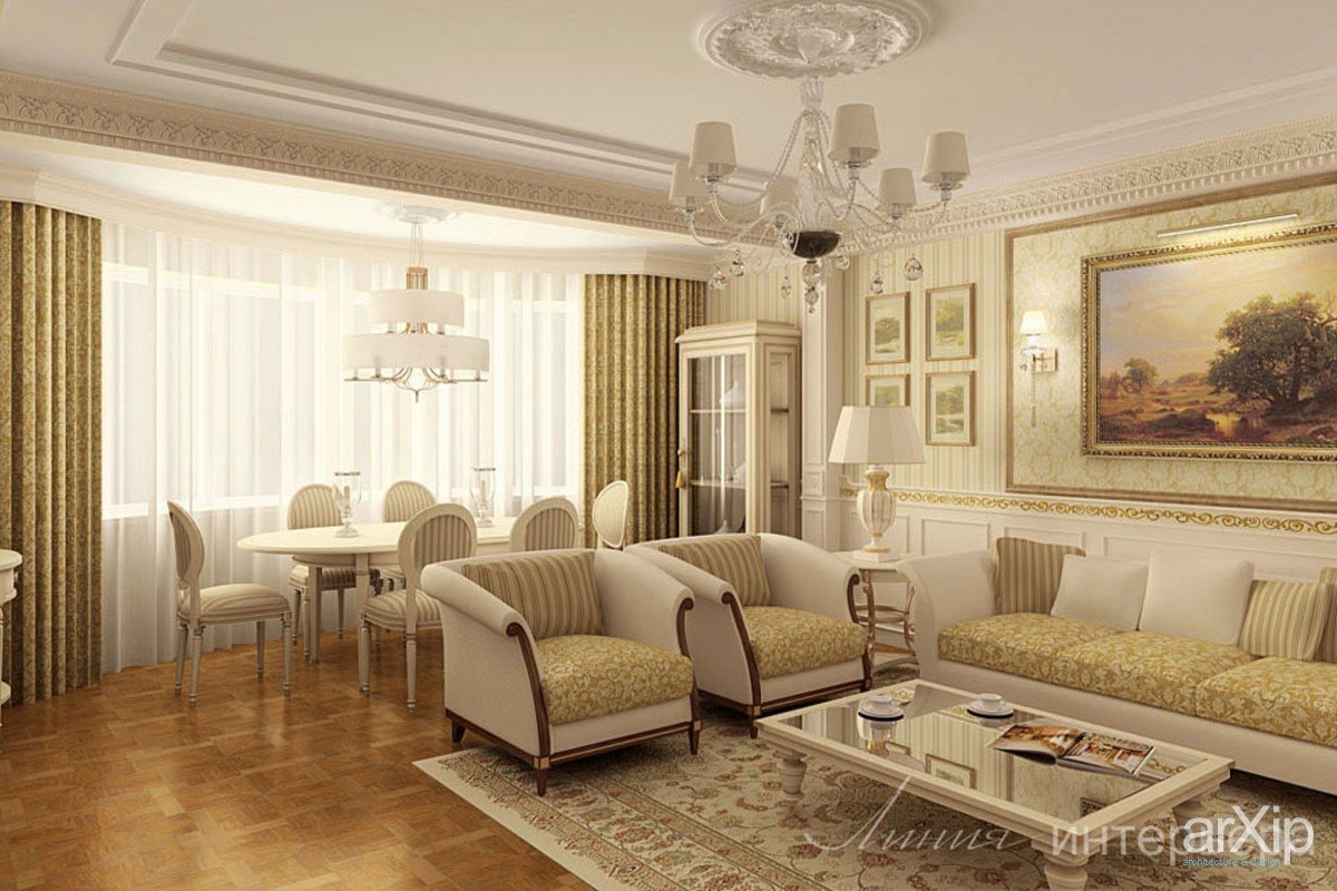 Интерьер гостиной в классическом стиле в малогабаритной квартире фото