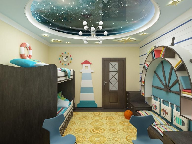 Потолок в детской комнате: требования, конструкции, материалы, подсветка