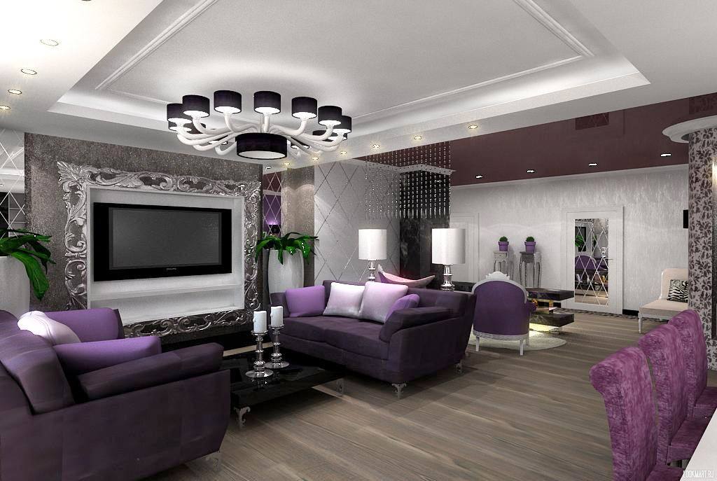 Фиолетовый диван, популярные оттенки, лучшие интерьерные решения