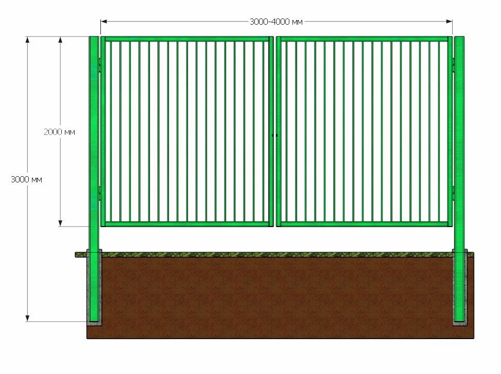 Схема забора с калиткой и воротами