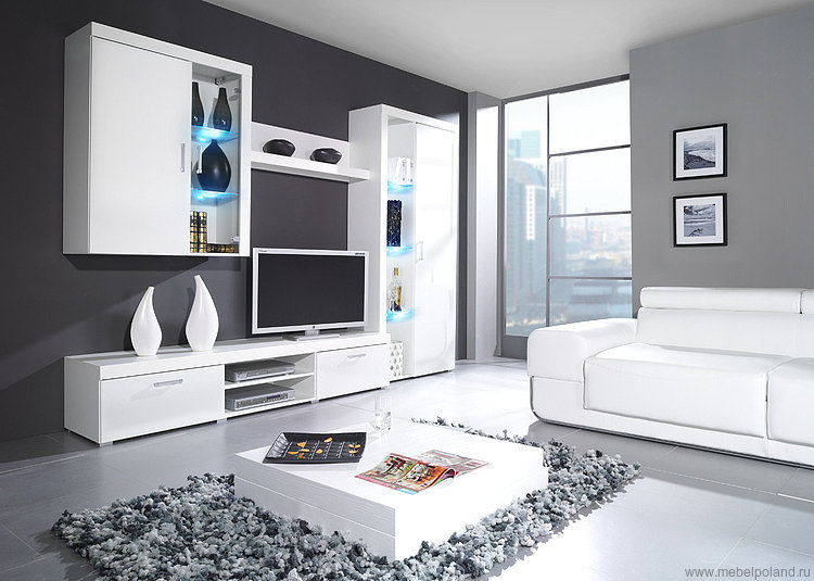 Выбираем глянцевую модульную мебель в гостиную: стенки, шкафы, гостиные