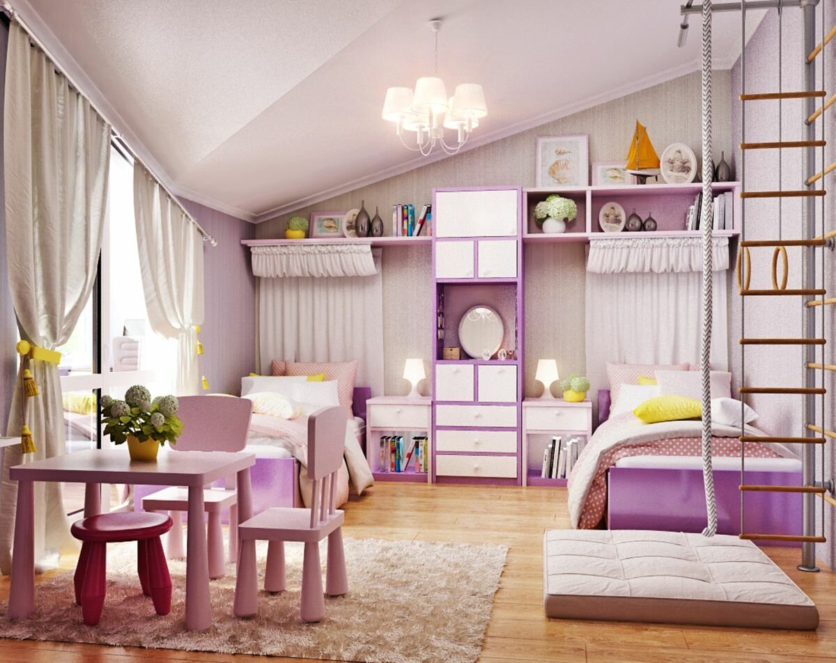 Интерьер детской комнаты для двух девочек - фото лучших примеров