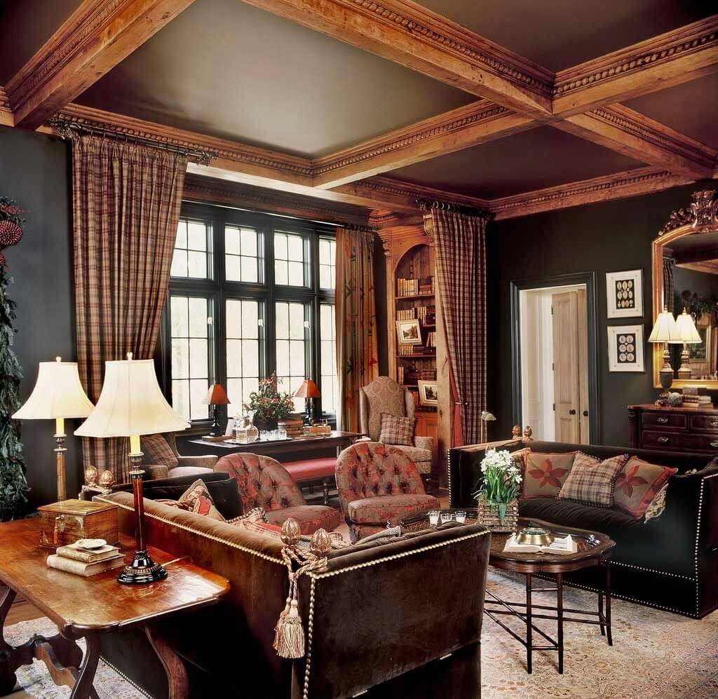 Гостиная в английском стиле: 50 фото дизайна, выбор дивана и штор
