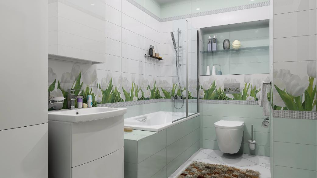 Белая ванная комната: отделка кафелем белого цвета и деревом, фото интерьера