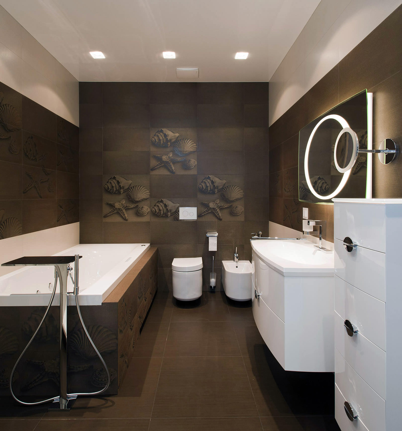 Дизайн, оформление коричневой ванной комнаты: сочетаемые и диссонансные оттенки