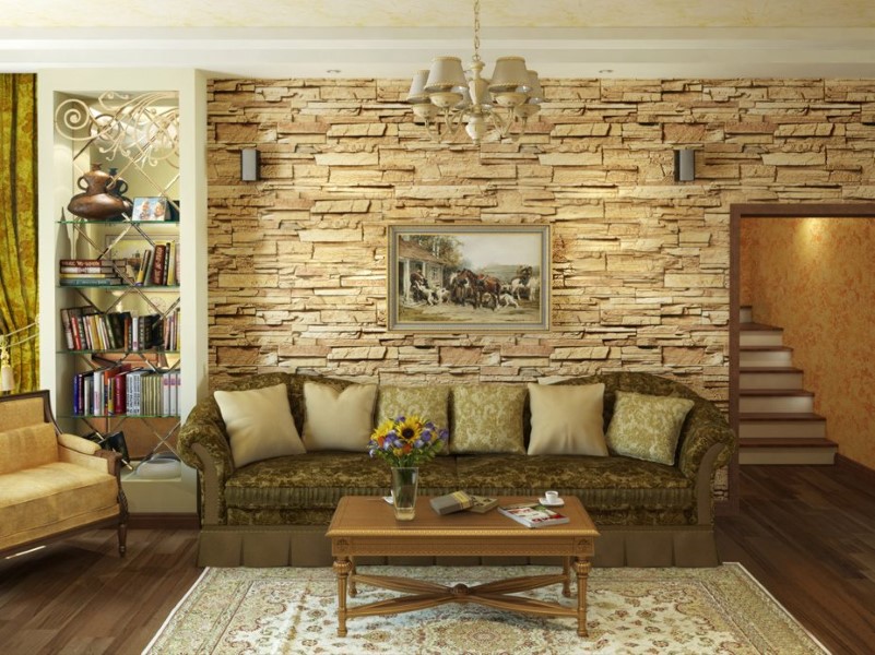 Искусственный камень в интерьере прихожей, кухни, спальни, лоджии: фото + инструкция по декорированию стен