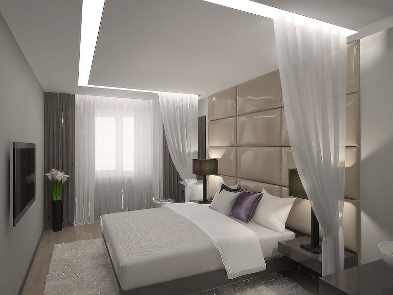 Дизайн спальни 15 квадратных метров, современный стиль с балконом