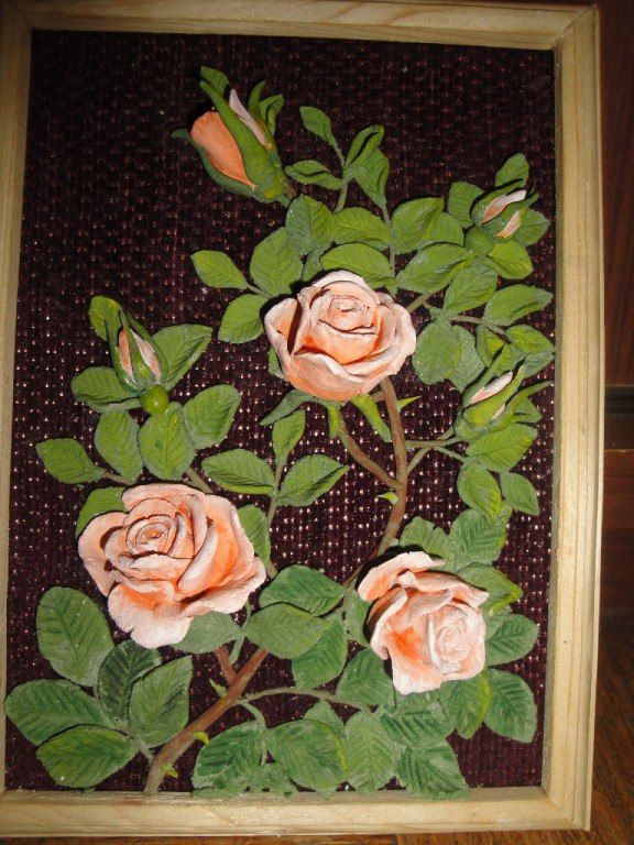 Картина из соленого теста: подсолнухи и розы своими руками с фото