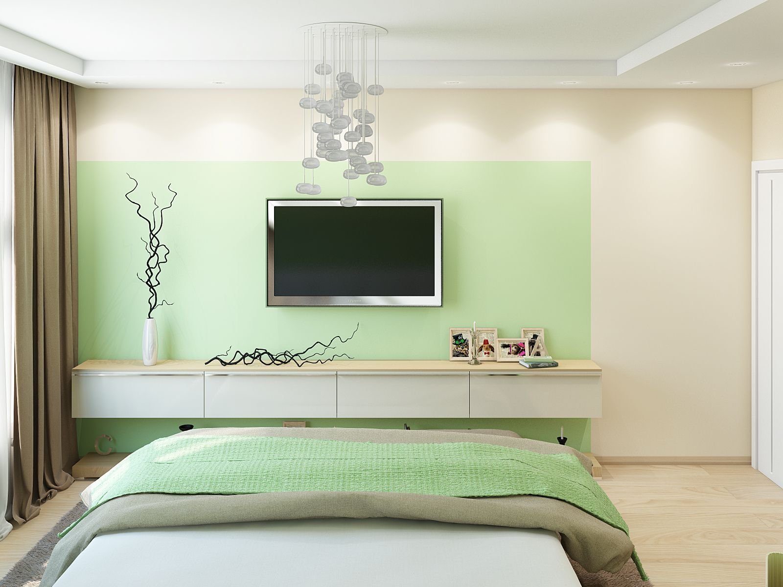 Интерьер спальни в зеленых тонах: 75 фото примеров дизайна