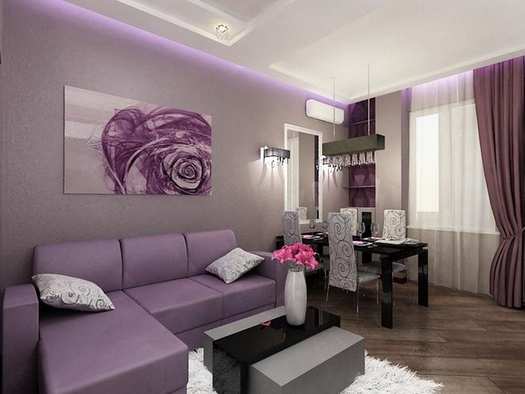 Фиолетовый диван в интерьере в гостиной: 50 фото интерьеров гостиных