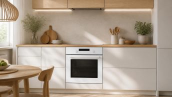 Белый духовой шкаф в интерьере кухни