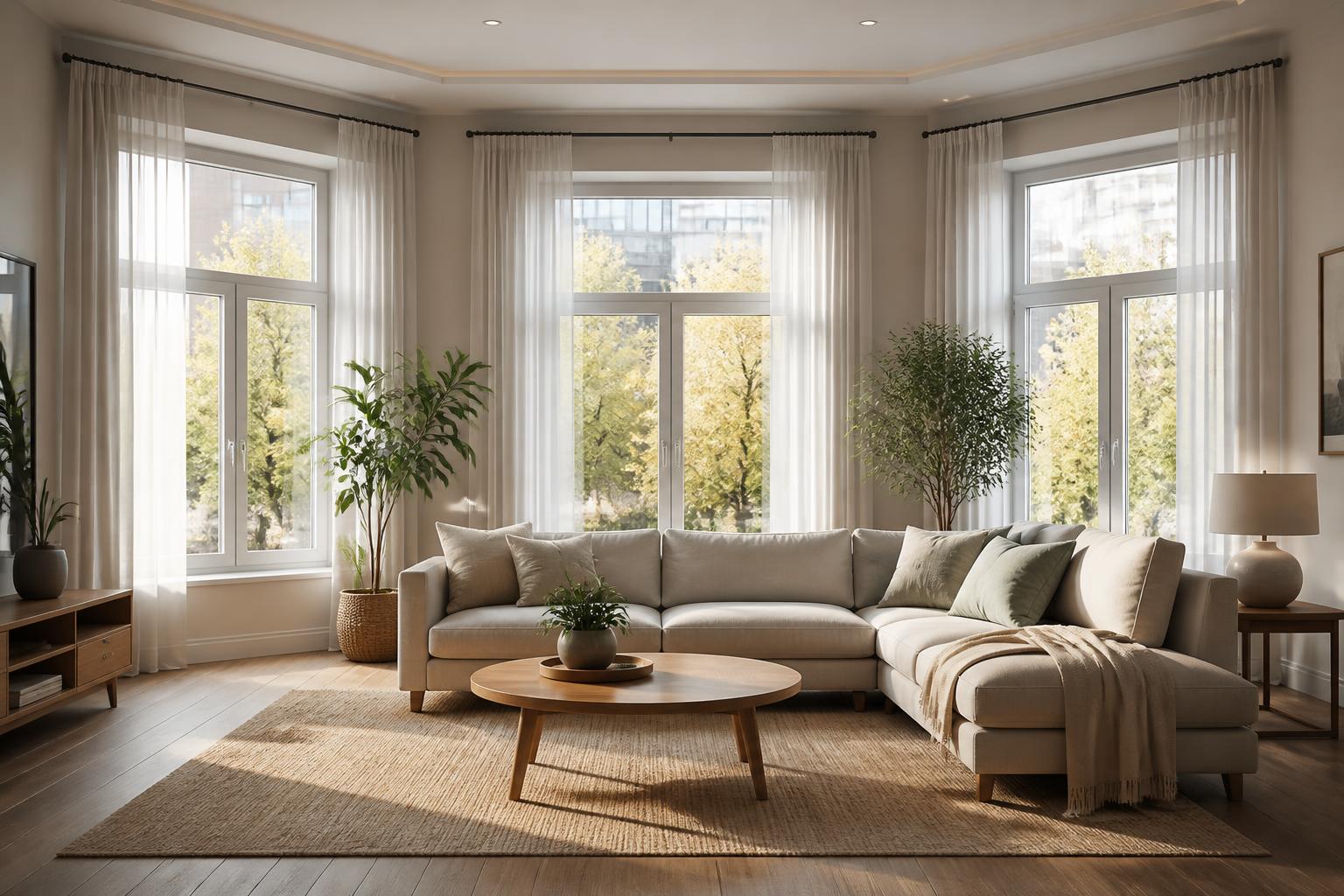 Интерьер гостиной с тремя окнами: как оформить светлое и гармоничное пространство