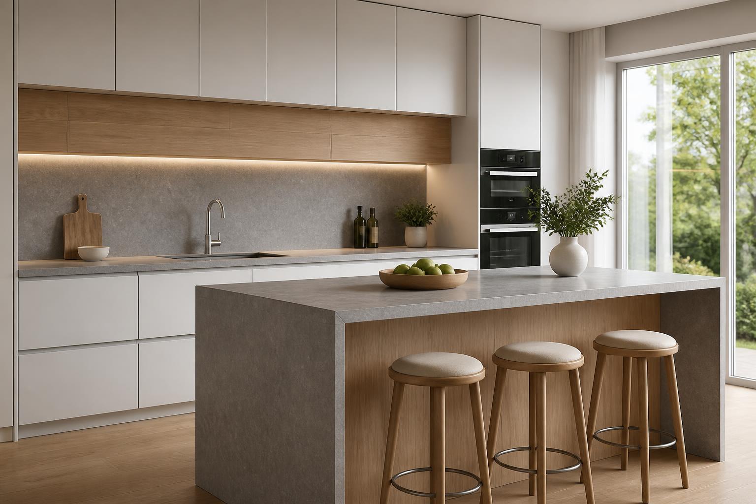 Кухня с серой столешницей в интерьере