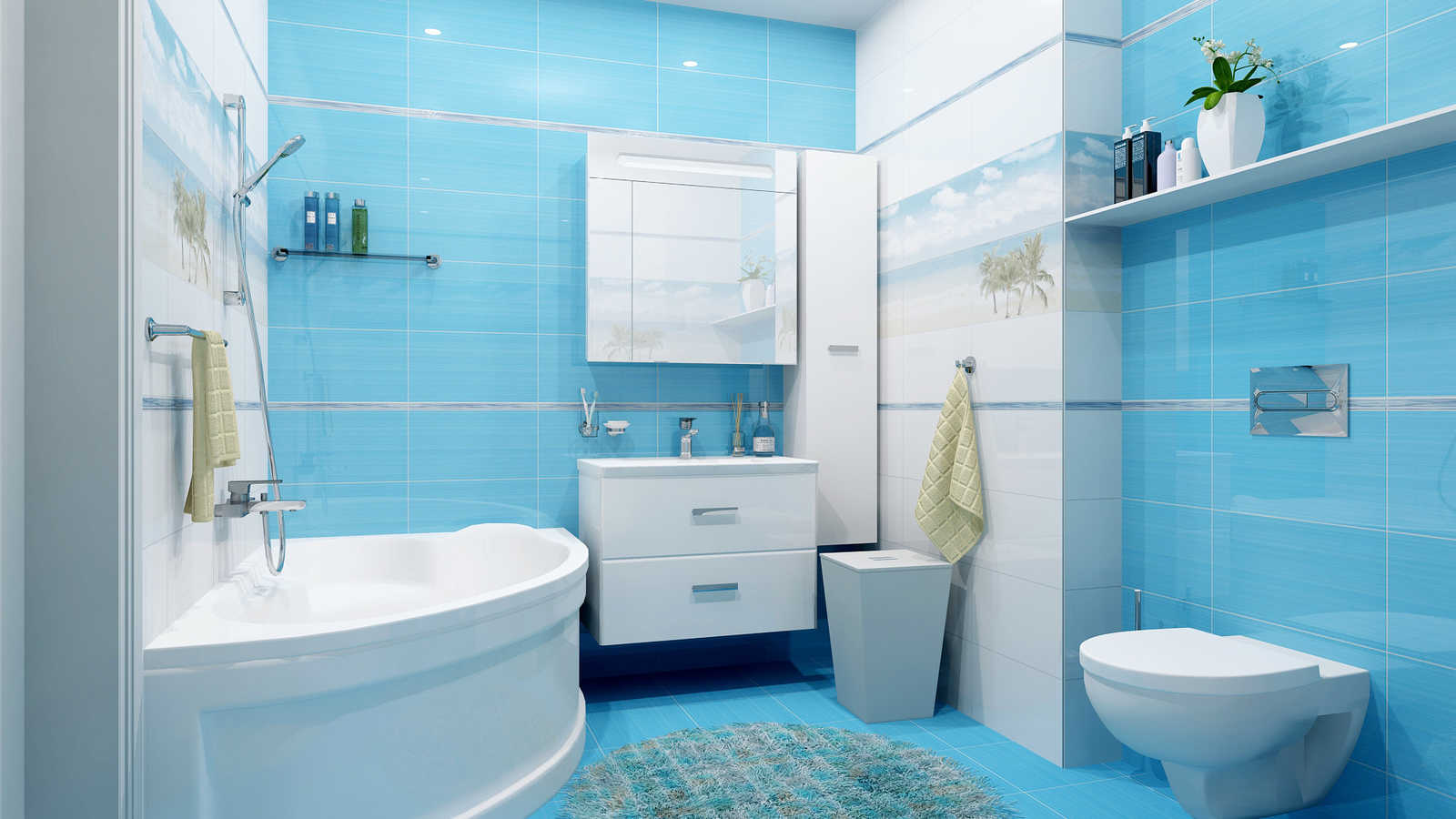 Синяя ванная комната: дизайн - 22 фото