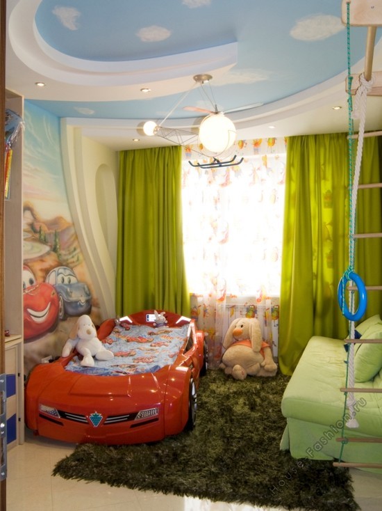 Двухуровневые потолки из гипсокартона фото для детской спальни