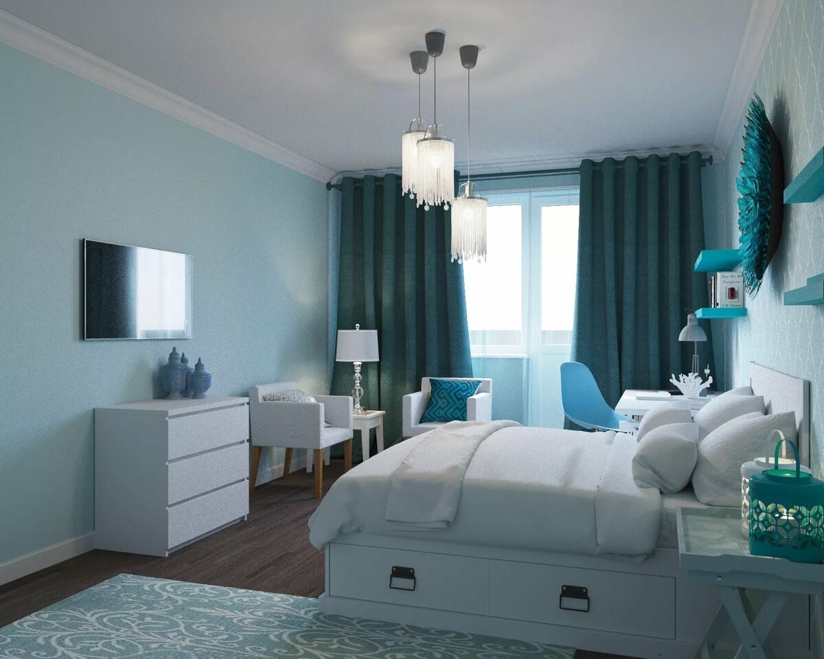 Спальная комната в голубом цвете — варианты дизайна