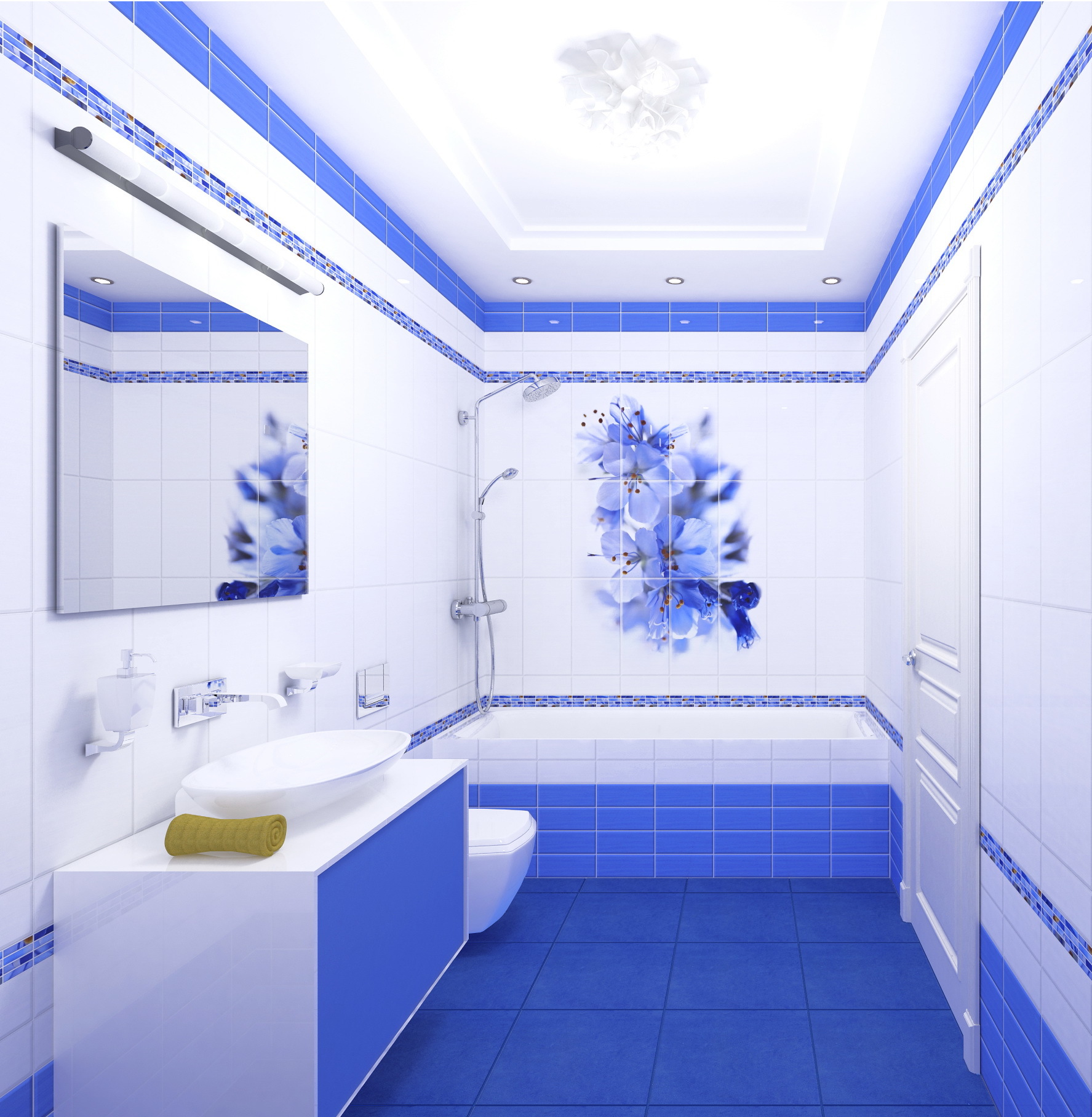 Дизайн ванной в голубых тонах: оформление ванной в голубом цвете