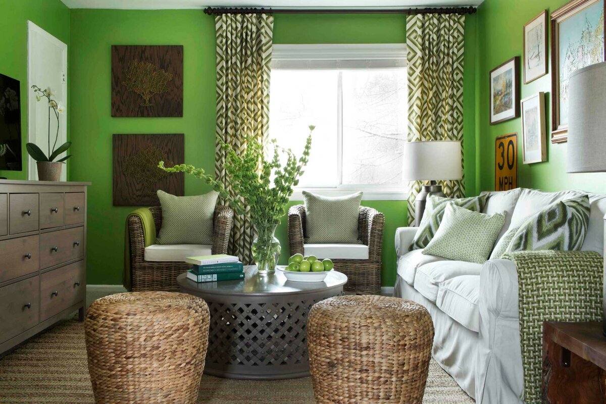 Зеленые обои в интерьере комнат: 75 фото примеров дизайна