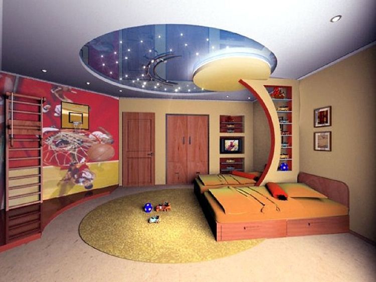 Потолок из гипсокартона в детской комнате: идеи и фото