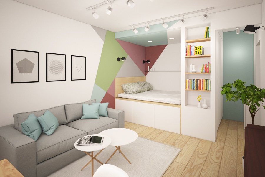 Интерьер однокомнатной квартиры с детской: дизайн узкой комнаты для дошкольников