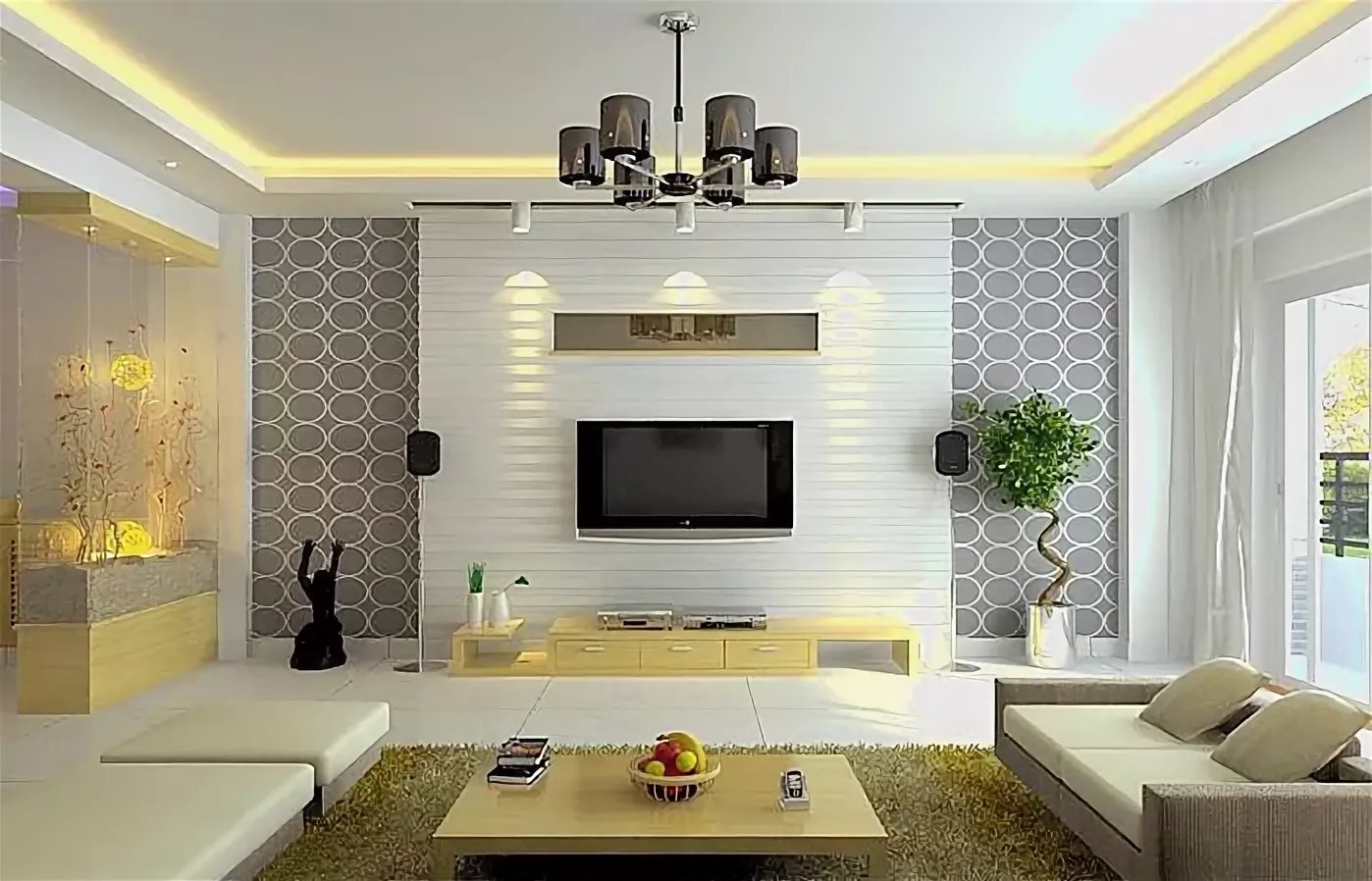 Оформление стен в гостиной в современном стиле