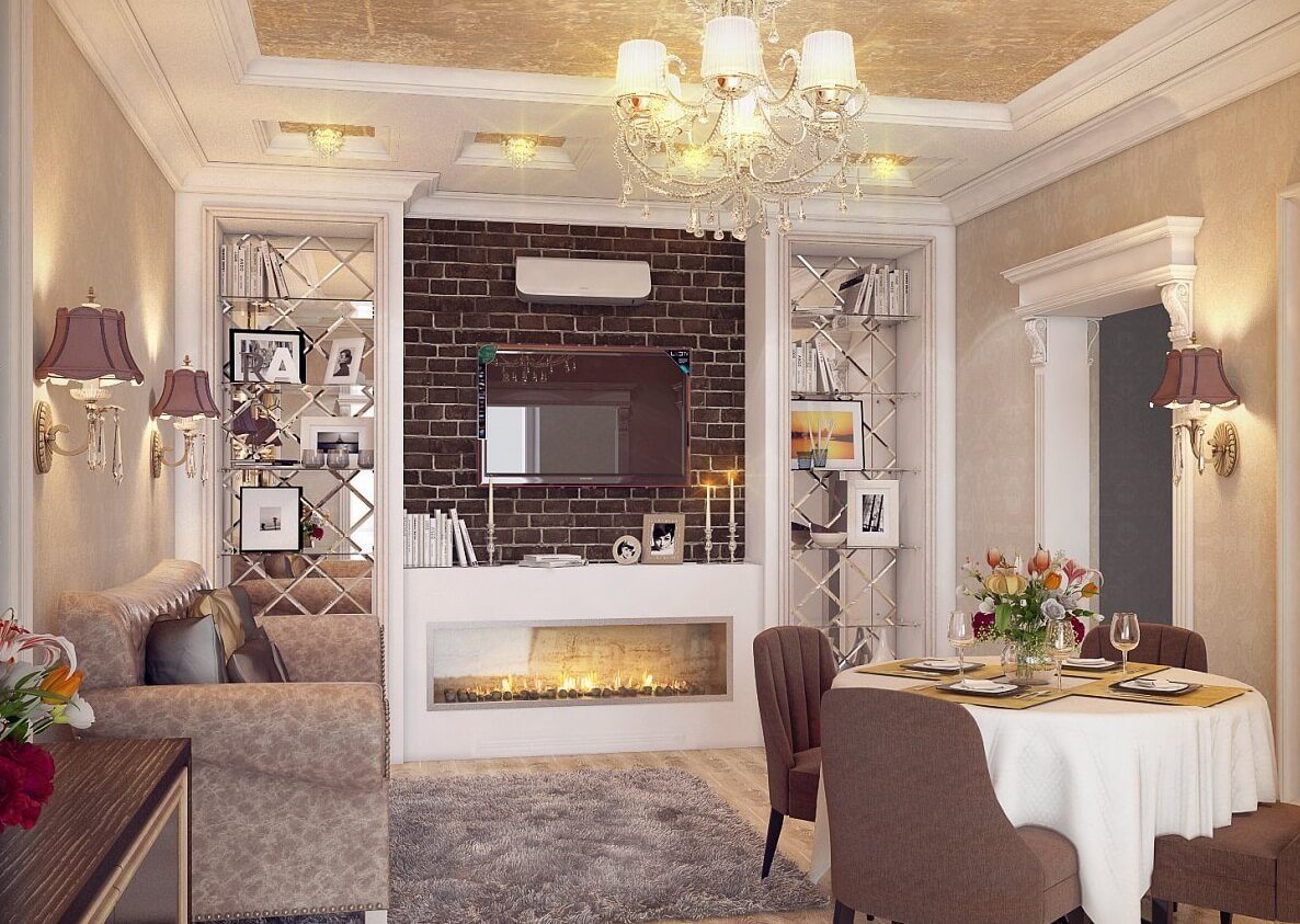 Дизайн кухни гостиной в частном доме фото 30 кв м с зонированием классическом стиле