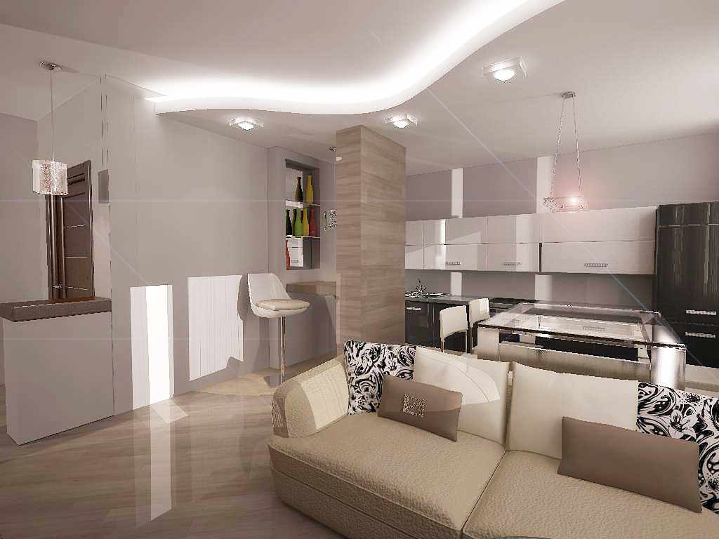 Дизайн кухни-гостиной 25 кв. м: фото интерьера помещения с зонированием