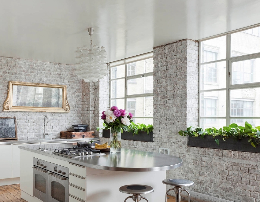 Кирпичная кухня — современные идеи оформления дизайна с кирпичной стеной (95 фото)