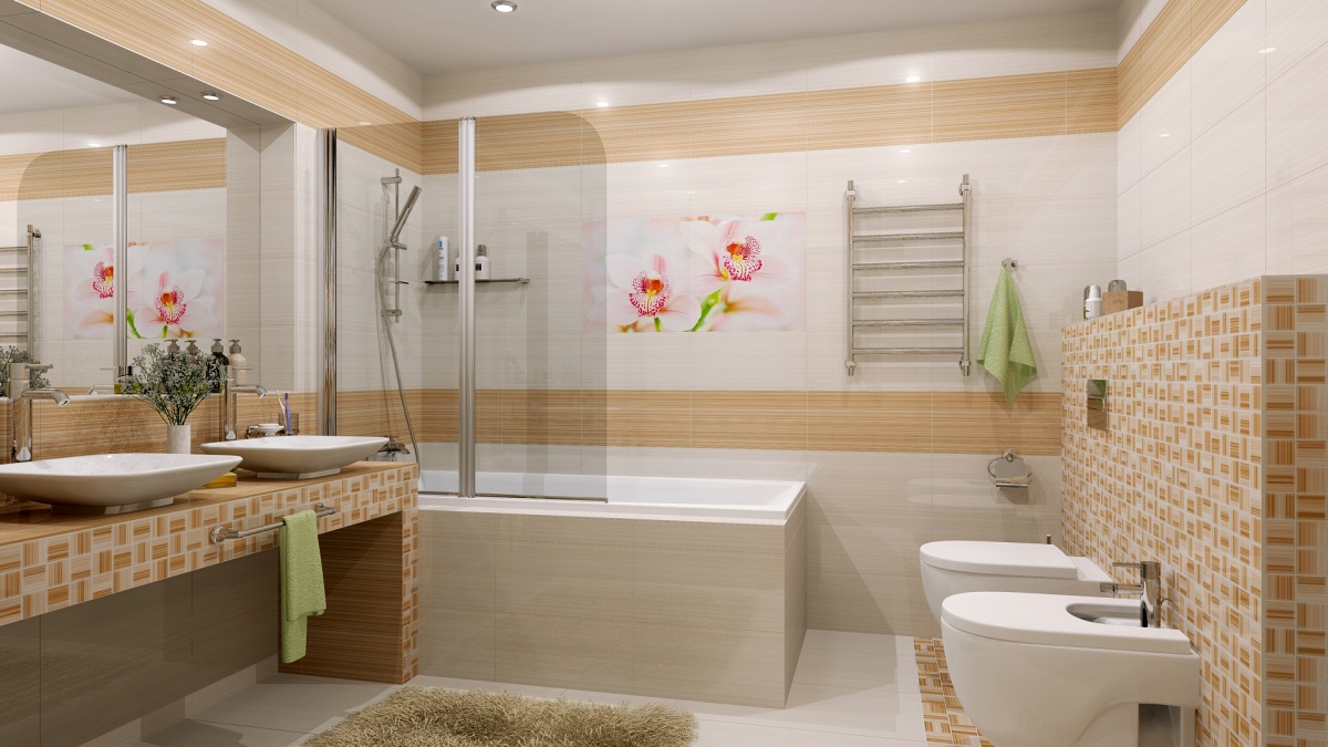 Современный дизайн плитки в ванной: 53 фото + советы