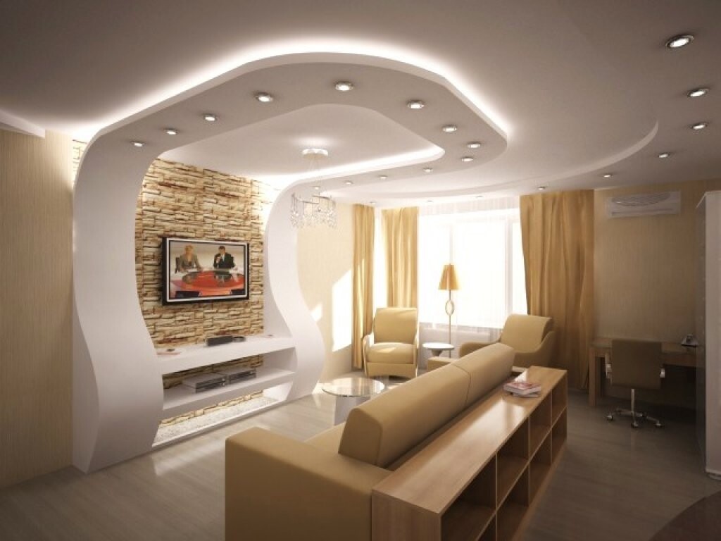 Потолок из гипсокартона в зал: дизайн подвесного потолка, положительные качества, фото дизайн