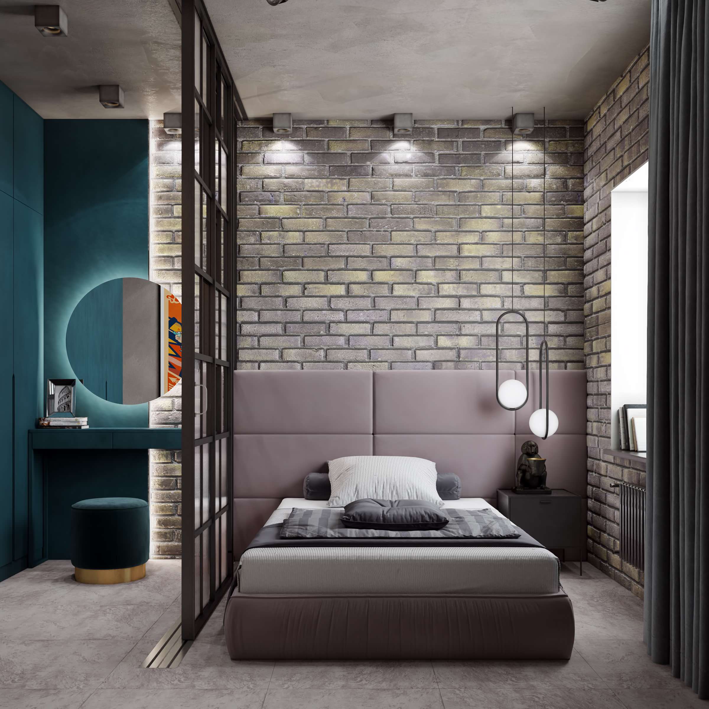 Спальня в стиле лофт — примеры дизайна, 70+ фото
