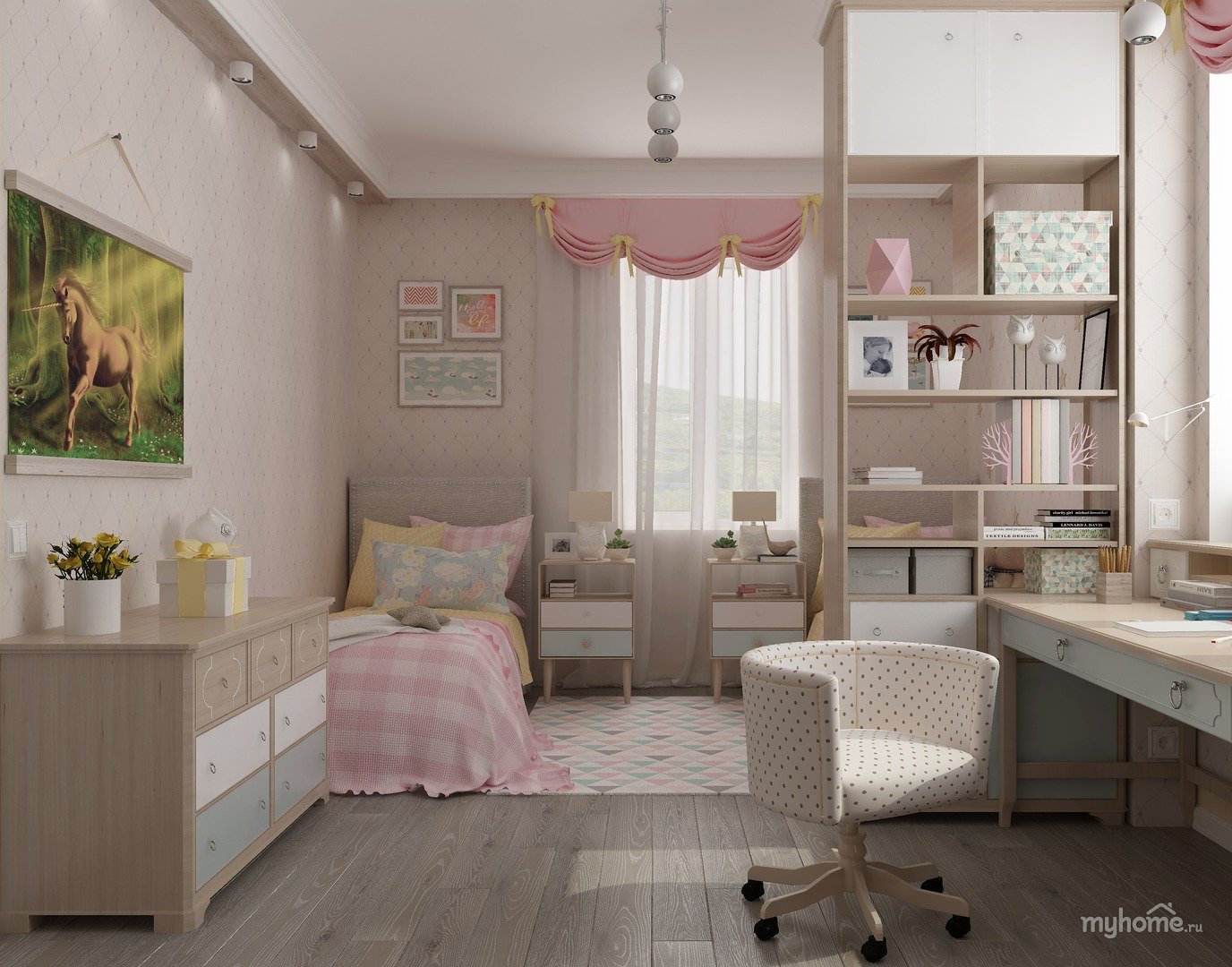 детская комната для двоих дочерей разного возраста дизайн