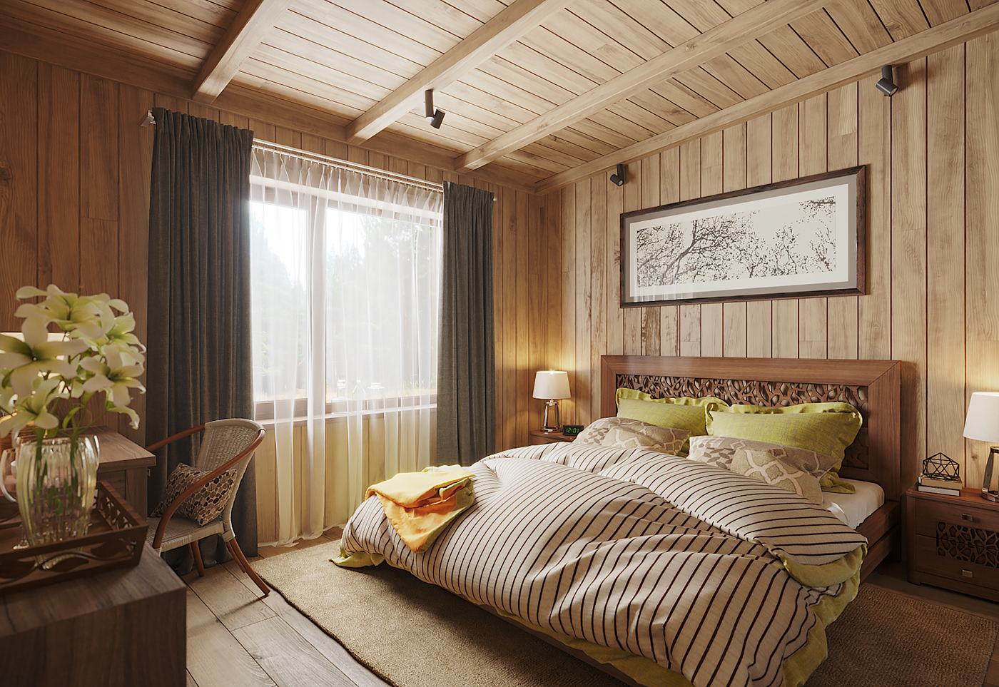 Спальня в стиле шале: фото в доме, квартире, мансарде
