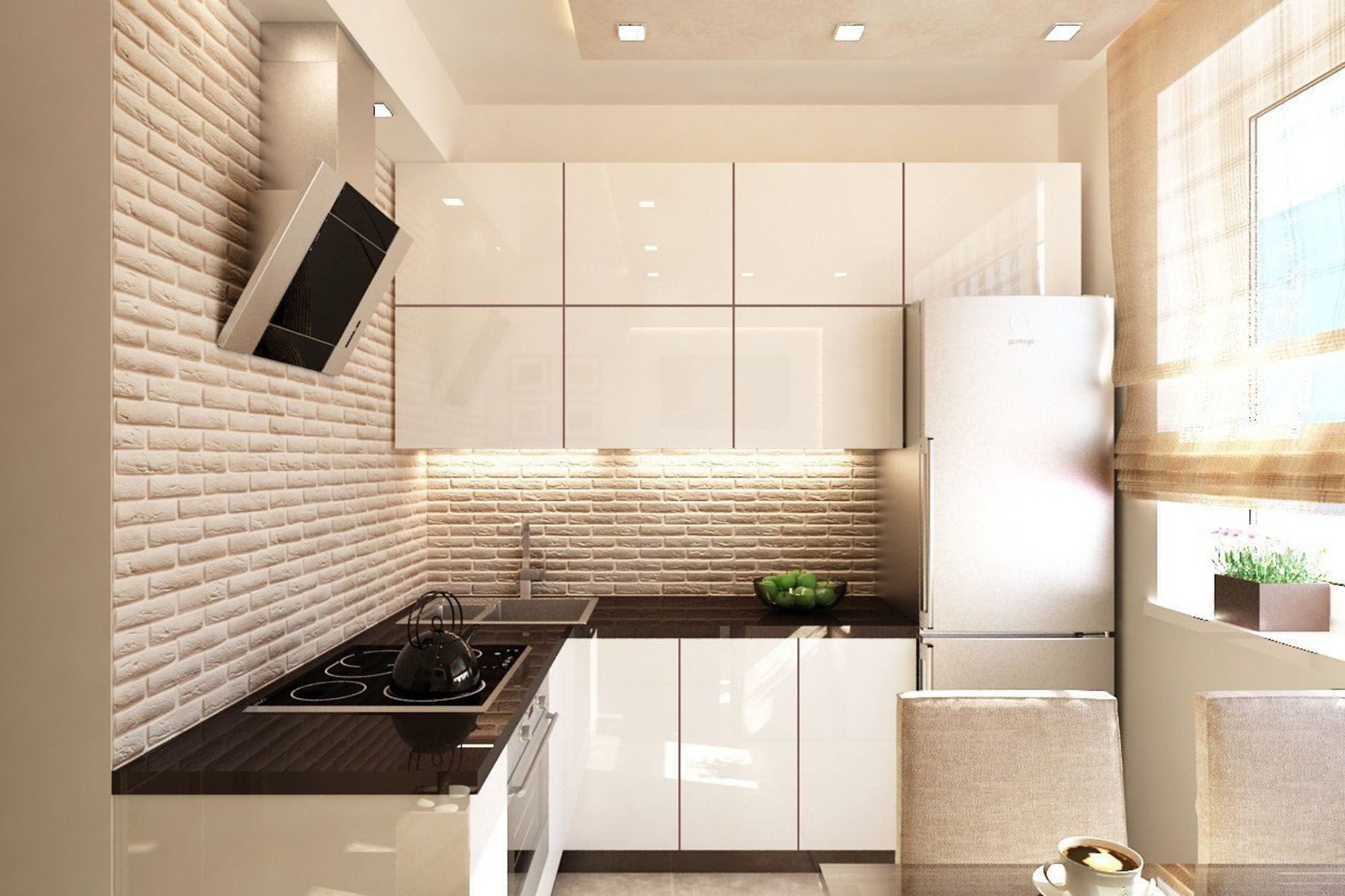 кухня 9м2 дизайн фото с холодильником