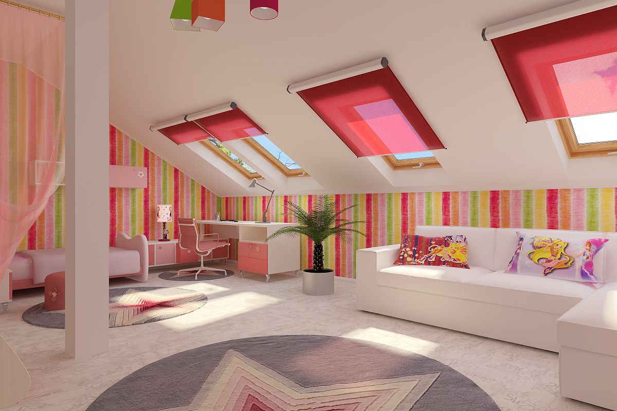 Детская на мансарде: дизайн комнаты на этаже со скошенным потолком | дизайн и фото