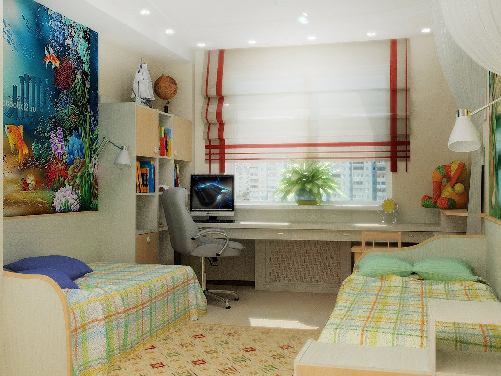 Дизайн детской комнаты для двоих разнополых 12 кв м реальные фото