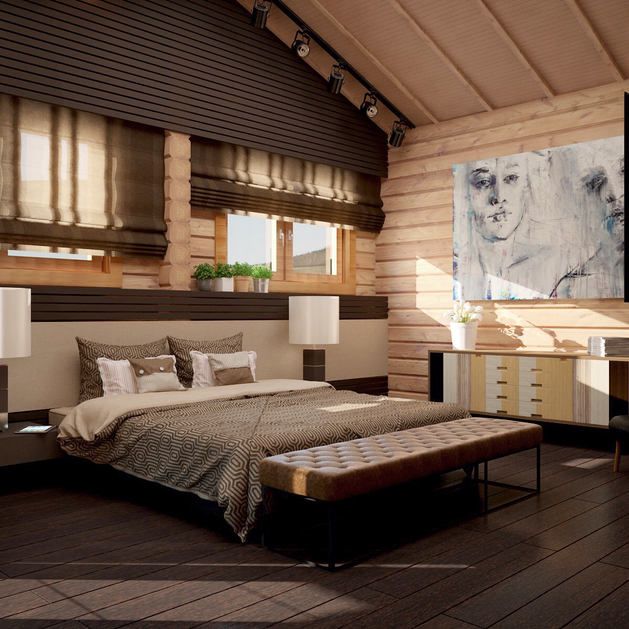 Спальня в деревянном доме — дизайн и фото