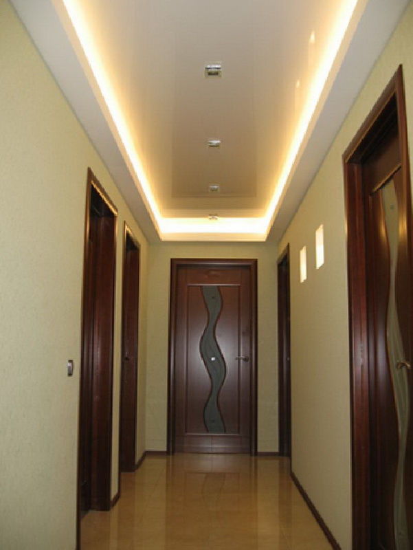 Потолок в коридоре дизайн фото из гипсокартона и натяжного потолка