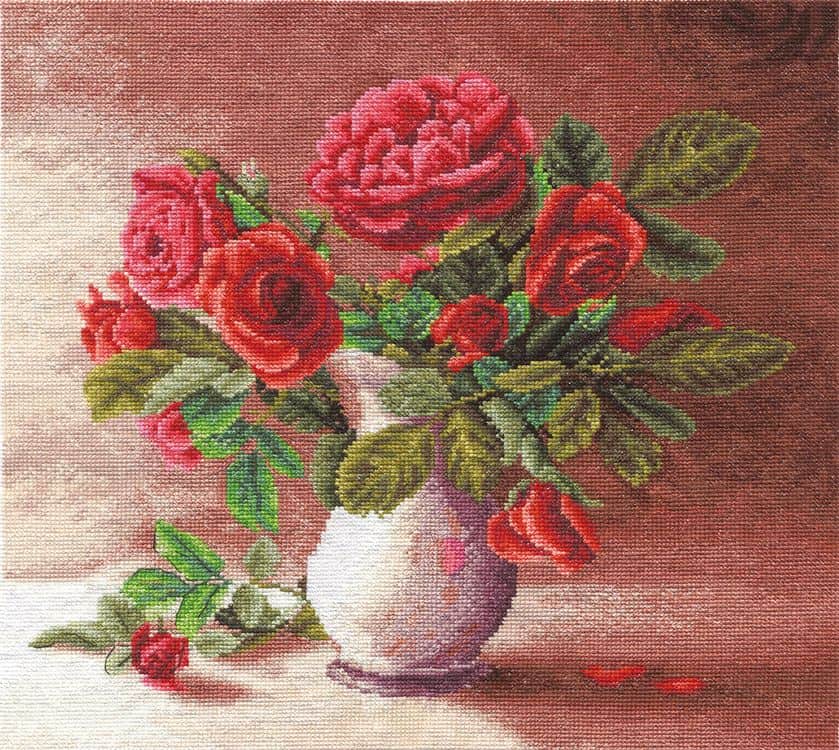 Вышивка крестом розы: схема, как вышить нитками в корзине или букете