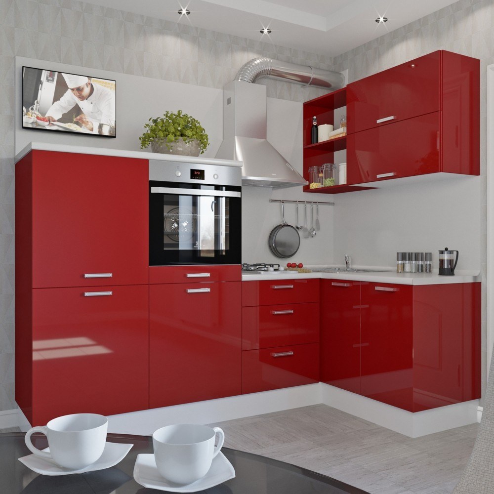 кухонные гарнитуры красного цвета фото