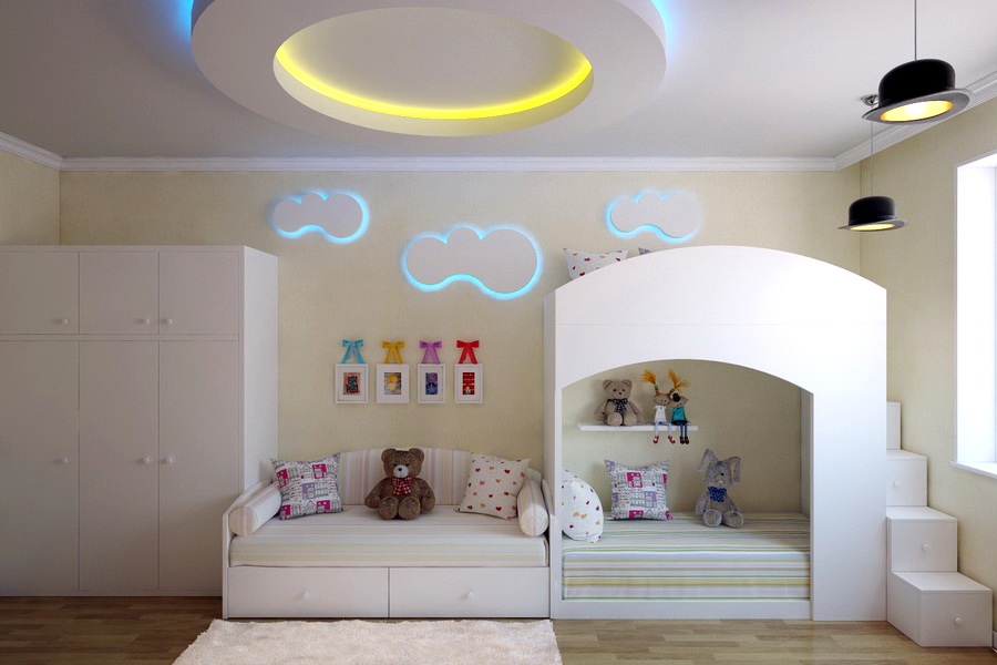 Многоуровневое «небо» в детской с потолками из гипсокартона