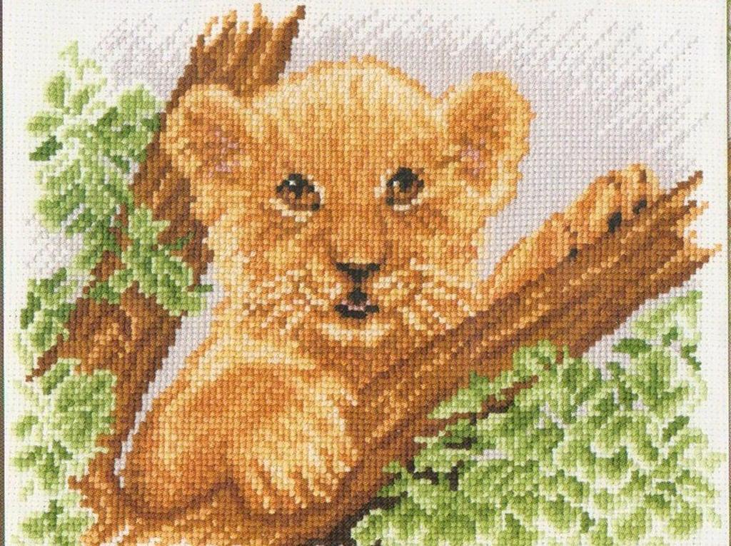 Пара львов: учимся вышивать крестиком