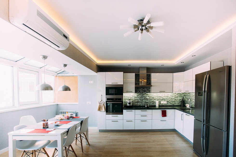 Дизайн натяжного потолка на кухне -100 лучших фото-вариантов в интерьере