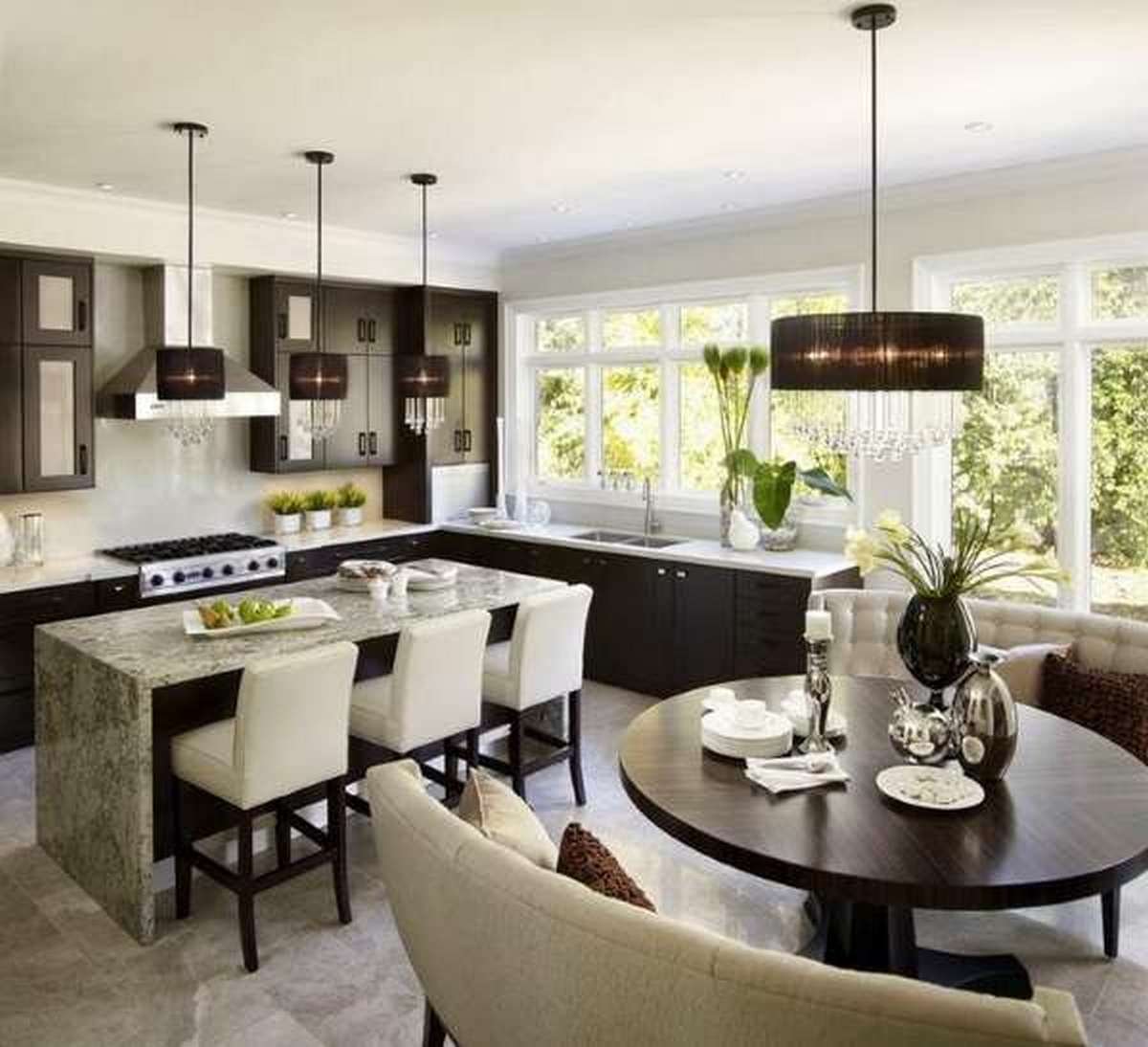 Дизайн кухни-столовой-гостиной: 57 фото, планировка и зонирование