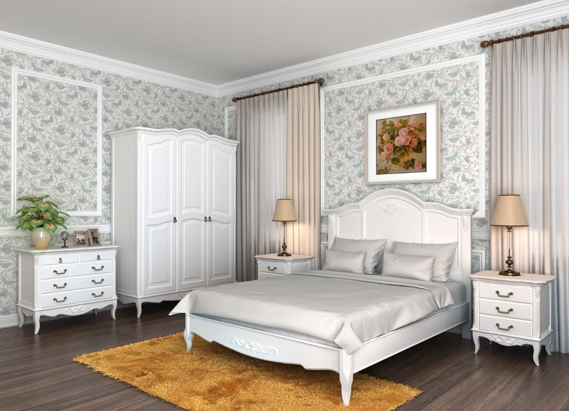 Спальня в классическом стиле в светлых тонах с коричневой мебелью: дизайн интерьера 
 - 30 фото