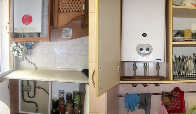 Как спрятать газовый котел на кухне в шкаф и гарнитур: идеи с фото