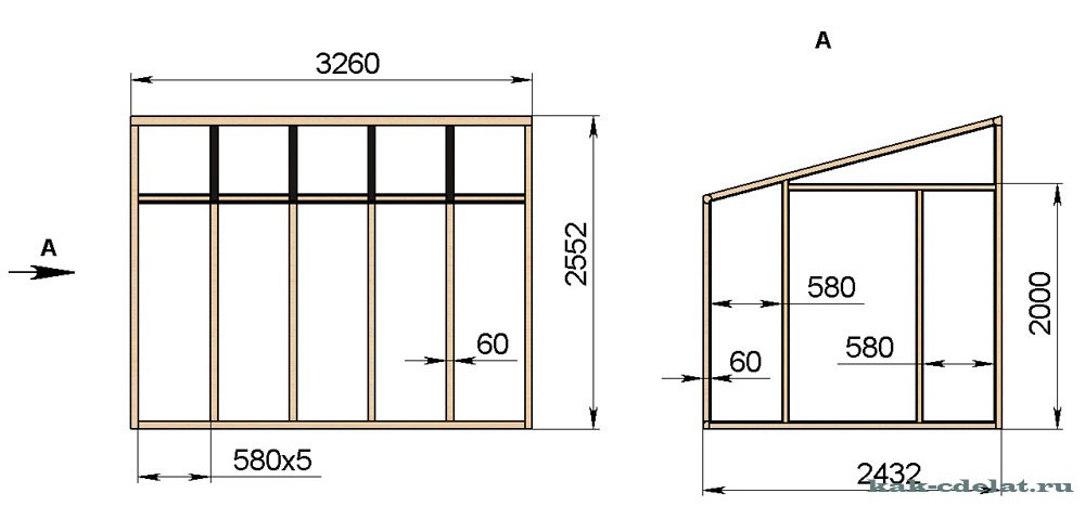 Теплица из дерева своими руками размеры чертежи с односкатной крышей